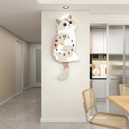 Swinging Cat Tail Wall Clock - Silent Modern Decor for Living Room, Minimalist Creative Hanging Clock