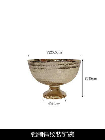 Gold candle holder aluminum hammered pattern decorative bowl round vase vintage home décor living room dining home flower vessel