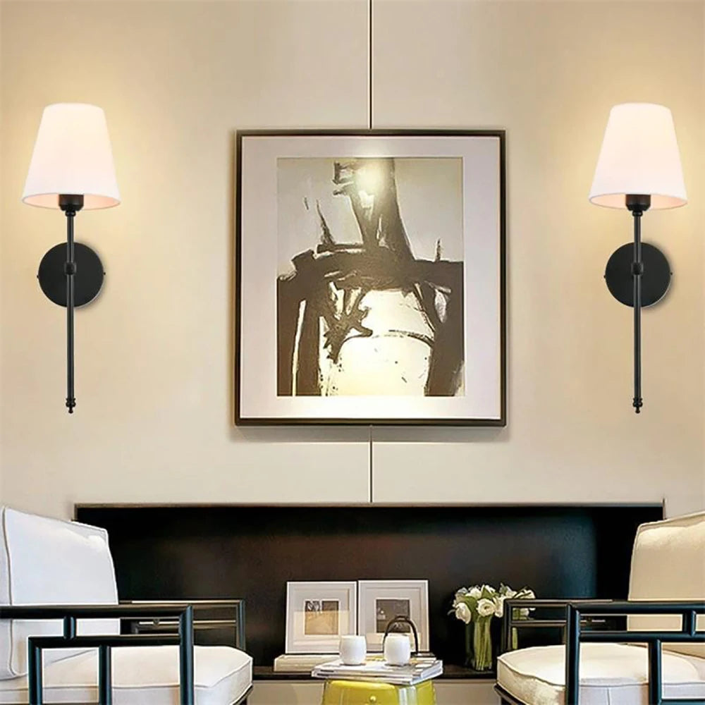 2 E27 non bulb metal wall lamps with fabric lampshades for bedroom and room decoration wall lamps
