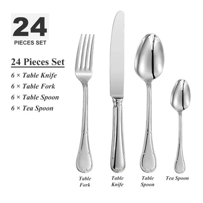 24 Piece Flatware Cutlery Set for 6 18/10 Stainless Steel Silverware Mirror Polished for Housewarming Restaurant Wedding Party