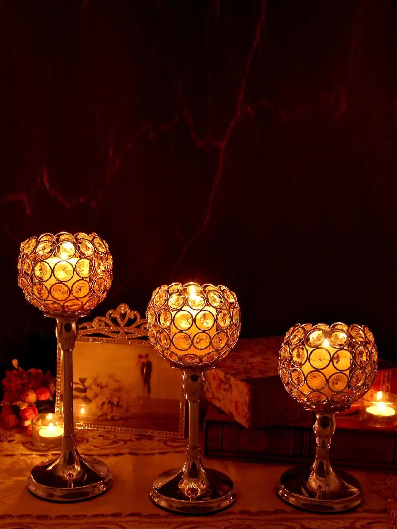 Crystal candlesticks for centerpieces, 3-size lamp candlesticks for Christmas, parties, holidays, and home decor