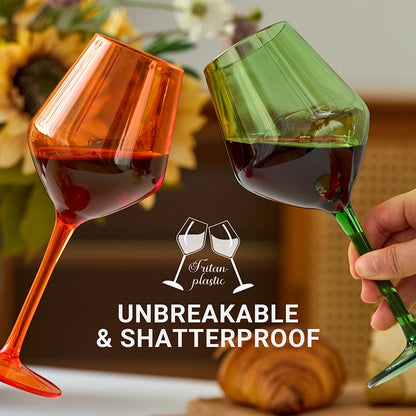 MICHLEY 2/4/6PCS Unbreakable Colorful Tritan Plastic Wine Glass Set Reusable Luxury For Party Outdoor Dishwasher Glassware