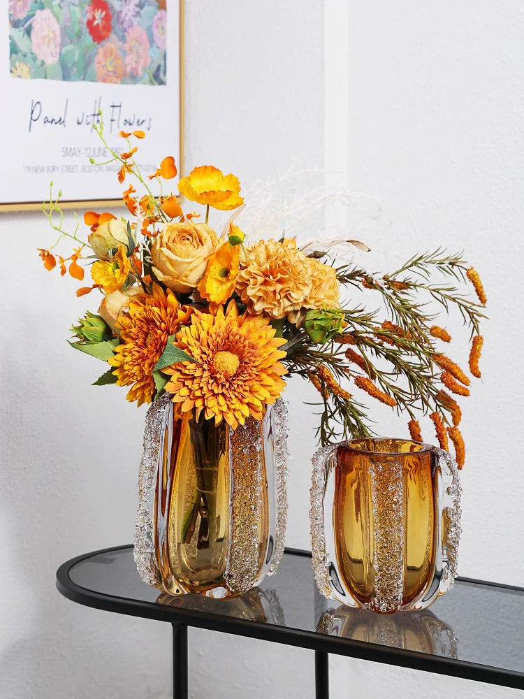 Modern Light Luxury Amber Glazed Art Vase Decoration Living Room Decoration porch Table Top Flower Arrangement Decoration