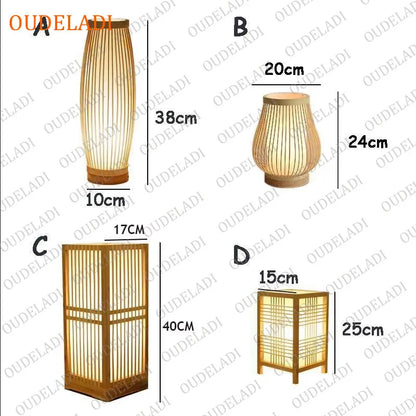 OUDELADI Warm bedside lamp Japanese-style Zen tea room lamps Bedroom tatami decor table lamps Living Room bamboo art desk lights