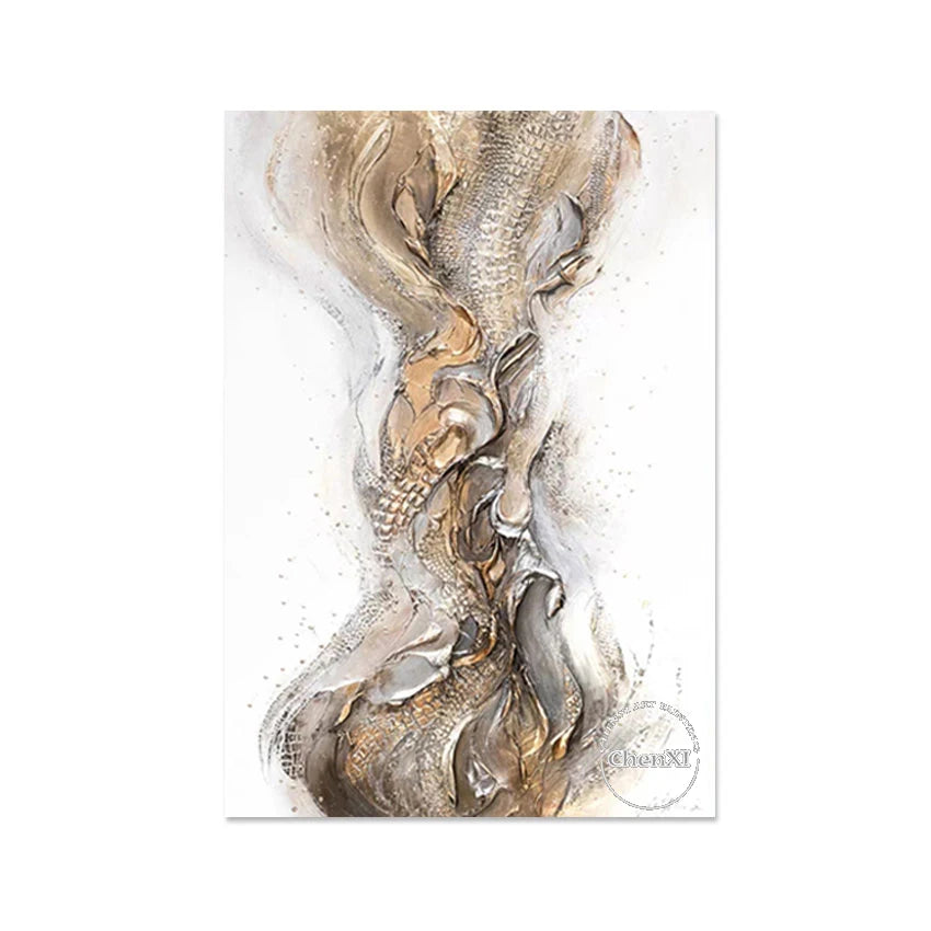 Gold Abstract Luxury Canvas Poster Art, Handmade Unframed Oil Painting, Wall Artwork on Canvas, Big Size Panel