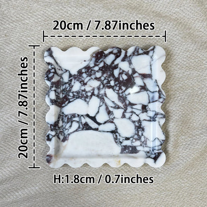 Decorative Travertine Tray, Square Scalloped Edge Natural Stone Jewelry Organizer, Home Decor Storage for Keys Rings Essentials