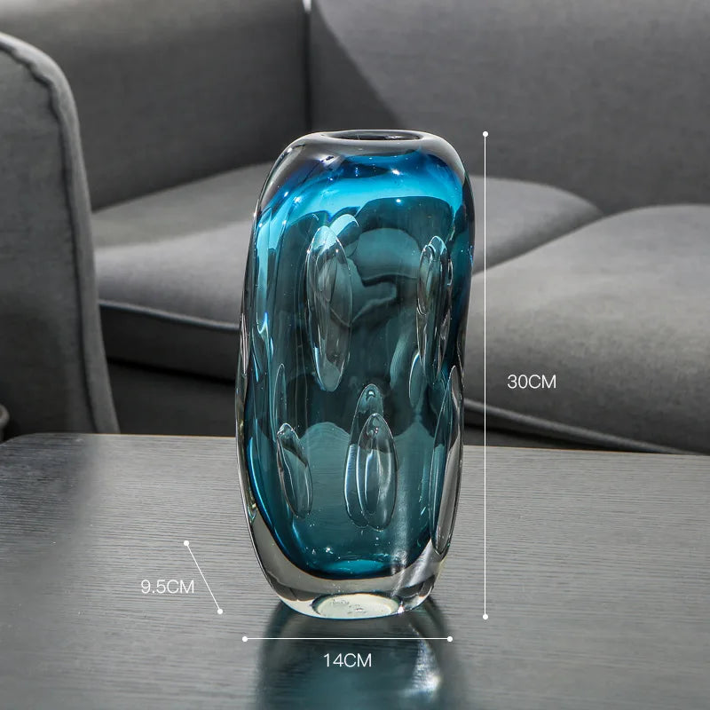 Water Blue Bubble Glass Vase Transparent Hydroponic Flower Pots Desk Decoration Flower Arrangement Floral Vases Modern Decor