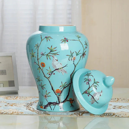 Large Floor Vase Blue 18 Inche Flower And Bird Print Temple Jars For Home Decor Chinese Porcelain Vase Flower Arrangement Heig