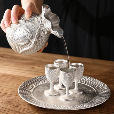 Baifu pure silver 99.9% nano electroplated silver wine set, creative wine glass and kettle set, creative home retro style wine