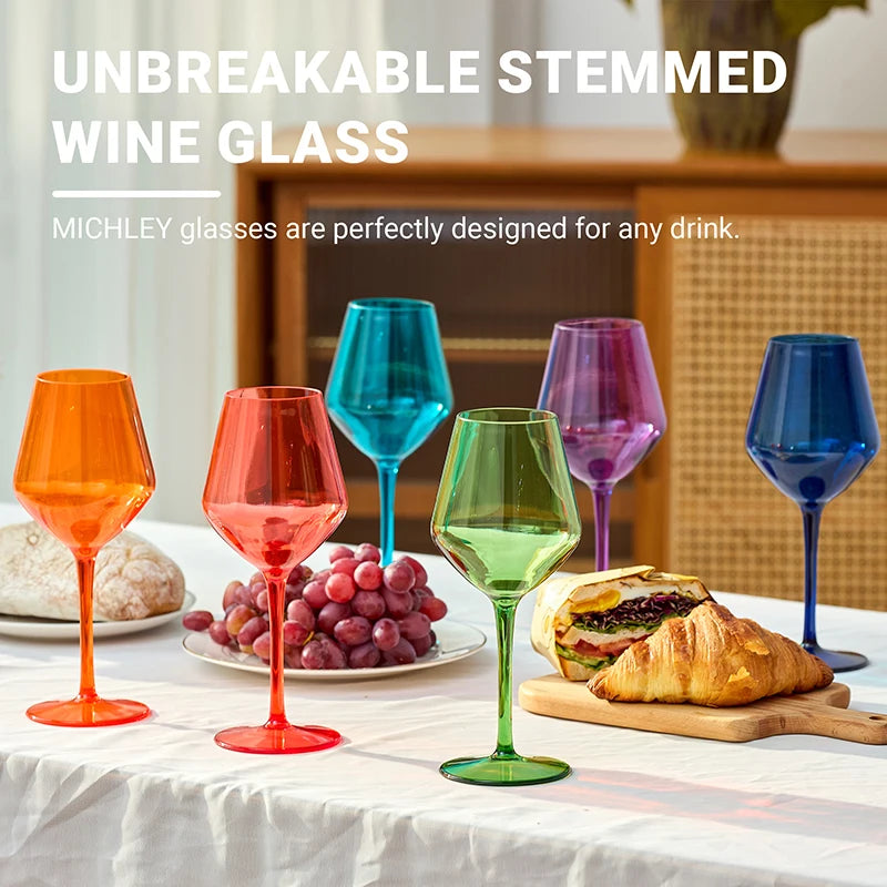 MICHLEY 2/4/6PCS Unbreakable Colorful Tritan Plastic Wine Glass Set Reusable Luxury For Party Outdoor Dishwasher Glassware