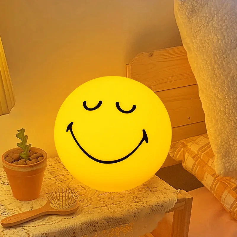 Squint/Wink Sphere Lamp Atmosphere Smile Light Dimmable USB Rechargeable or USB Plug-in Smiling Night Light for Home Decoration