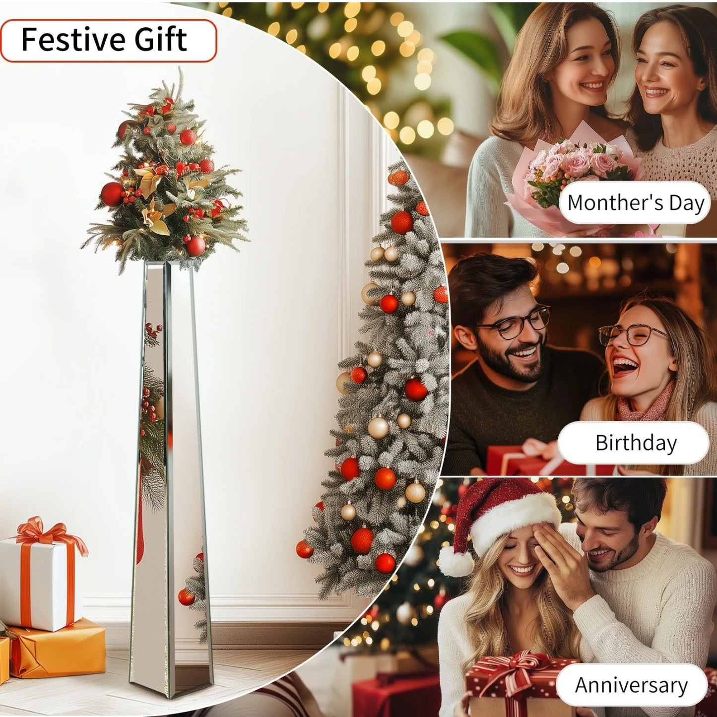 30" Tall Mirrored Floor Vase, Silver Big Vases for Decor Living Room, Home Decorative Vases for Dried Flower