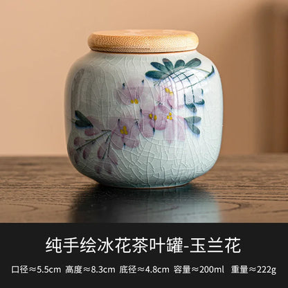 European Ceramic Storage Jar with Cover Hand Painted Flowers for Decoration Tabletop Sealed Tea Canister Kitchen Grain Dispenser