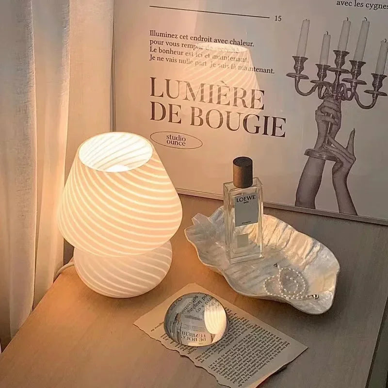 Glass Table Lamp Mushroom Desk Lamps Bedroom Bedside Desktop Decorative Room Night Light Modern Minimalist Atmosphere Led Lights
