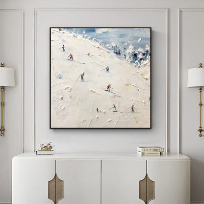 Thick Textured Knife Painted Skiing Landscape Painting 100% Handmade Abstract Oil Painting Canvas Wall Art For Home Decoration