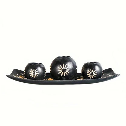 1PC wooden candlestick holder, hand-carved candlestick holder handicraft decoration, retro living room decoration table candlest