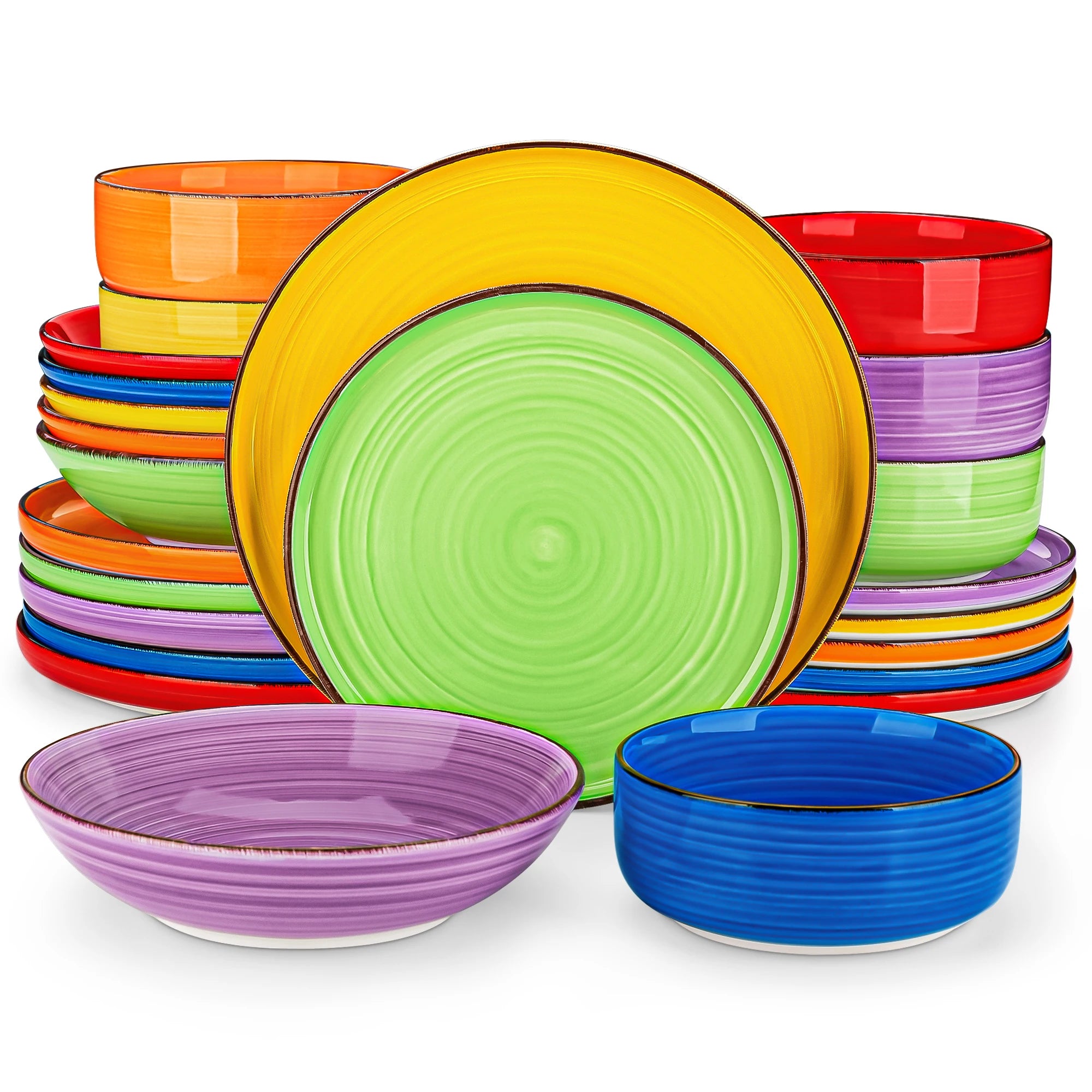 vancasso 12/18/24PCS Ceramic Plate Set Mix-Color Handpainted Spirals Pattern 4/6PCS Dinner Plates/Dessert/Bowl/Soup Plates