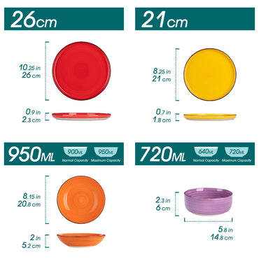 vancasso 12/18/24PCS Ceramic Plate Set Mix-Color Handpainted Spirals Pattern 4/6PCS Dinner Plates/Dessert/Bowl/Soup Plates