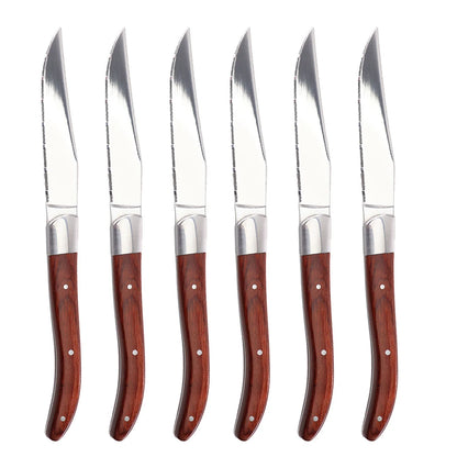 Jaswehome 6pcs Dinnerware Set Stainless Steel Red Pakkawood Handle Steak knives Western knives Fruit salad steak forks Tableware