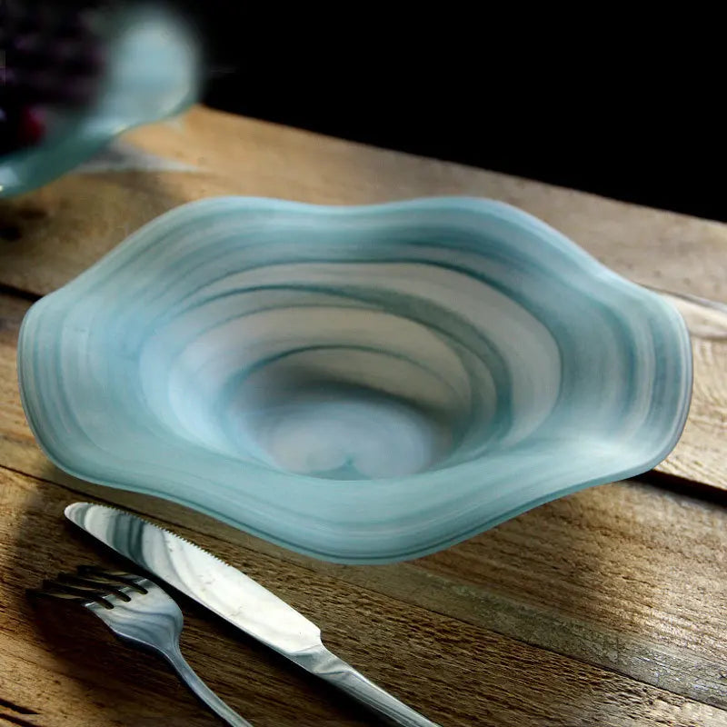 1PCS Artistic Glass Fruit Bowl with Serving Tray Multi-Purpose Kitchen Living Room Tabletop Decor Snack Salad Serving Dish