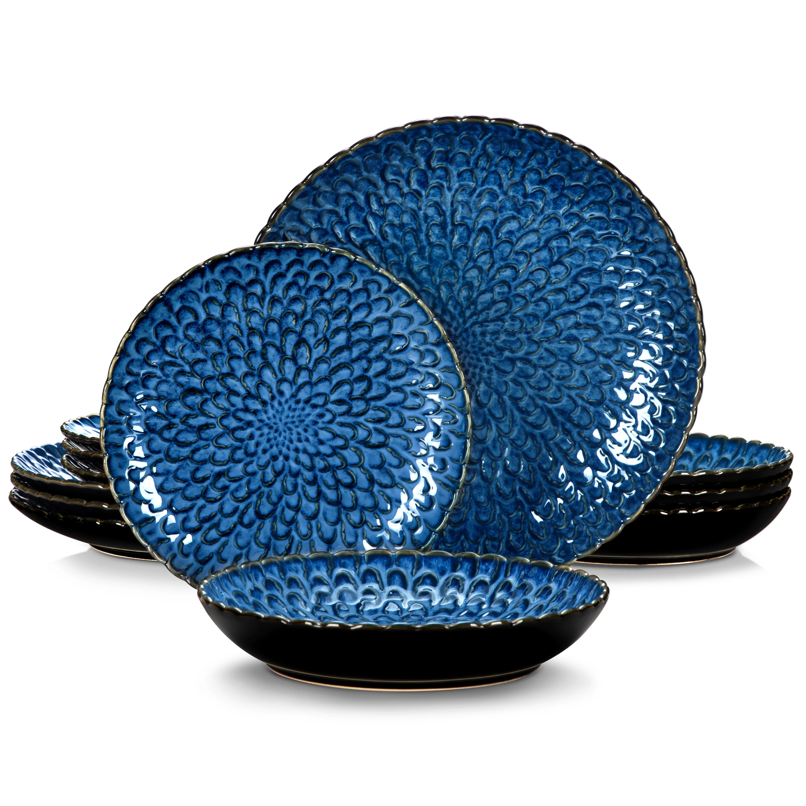 VANCASSO Chrys Grey Dinnerware Ceramic12/24 Piece Stoneware Dinnerware Textured Ceramic Combination Set Service for 6/12 Person