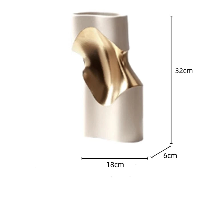 Ceramic Vase Curve Irregular Bend Golden Flower Artistic Flowerpots Porcelain Crafts Ornaments Room Decoration