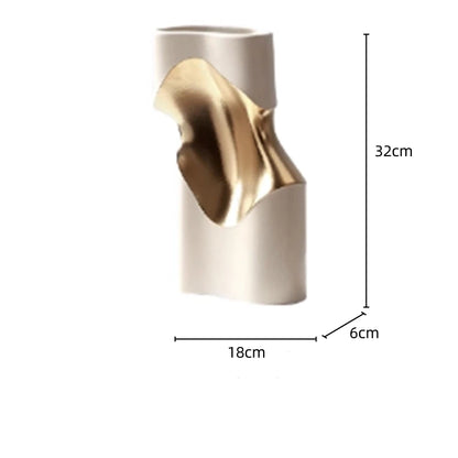 Ceramic Vase Curve Irregular Bend Golden Flower Artistic Flowerpots Porcelain Crafts Ornaments Room Decoration