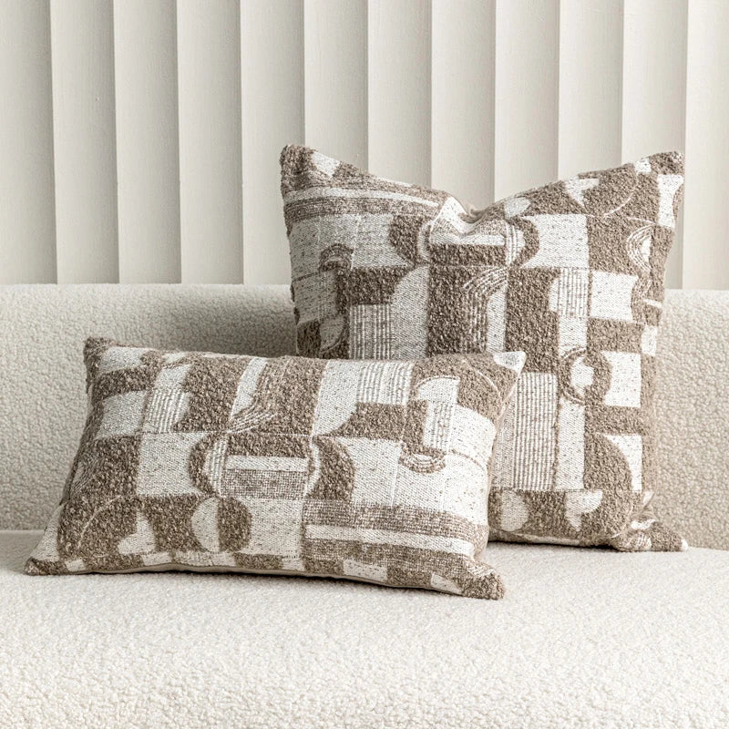 Modern Wabi-Sabi Large Pillow Living Room Sofa Lumbar Pillow Wheat Coffee Color Geometric Pillow Wool Blend Pillow Sample Room