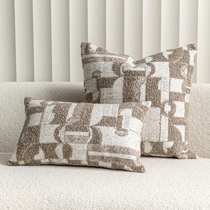 Modern Wabi-Sabi Large Pillow Living Room Sofa Lumbar Pillow Wheat Coffee Color Geometric Pillow Wool Blend Pillow Sample Room