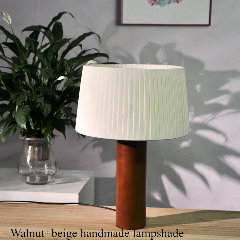 New Simple LED Pleated Solid Wood Table Lamp Living Room Study Bedroom Bedside Atmosphere Lighting Lamps