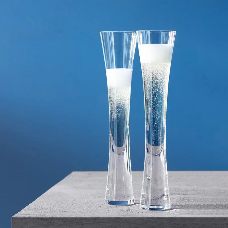 ​​Hand Blown Champagne Flutes Glasses | Clear Crystal for Weddings & Parties | Housewarming Toasting Cups Gifts​​