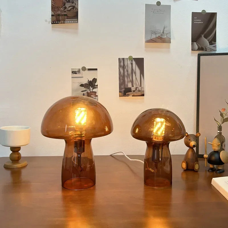 Retro Mushroom Glass Table Lamp Creative Decoration Atmosphere Night Light Minimalist Bedroom Bedside Lamp
