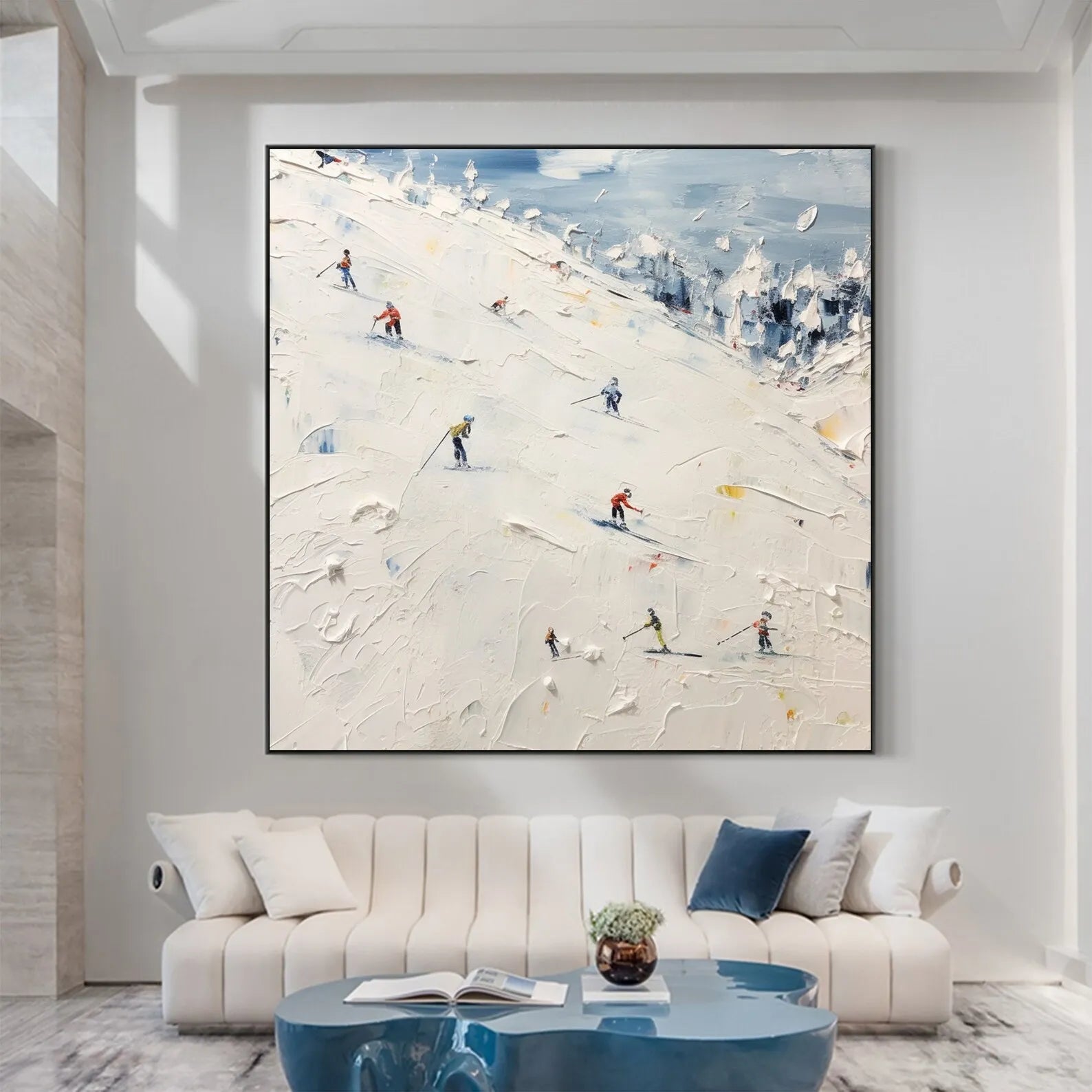 Thick Textured Knife Painted Skiing Landscape Painting 100% Handmade Abstract Oil Painting Canvas Wall Art For Home Decoration