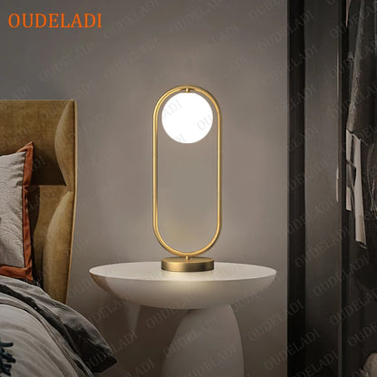 OUDELADI  Frosted Glass ball Table Lamp Gold Silver Brass Black Desk lamp Home Decor Study Bedroom Lighting fixtures