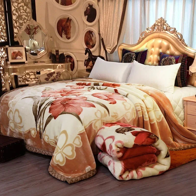 Double layers Raschel Mink Blankets Spring Winter Soft Warm Faux Fur Throw Blankets Heavy Fluffy Weighted Blankets