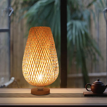 OUDELADI Vintage Bamboohandicraft Table Lamps Handmade bedroom bedside desk lights living room decor warm bamboo wood lamp