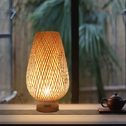 OUDELADI Vintage Bamboohandicraft Table Lamps Handmade bedroom bedside desk lights living room decor warm bamboo wood lamp