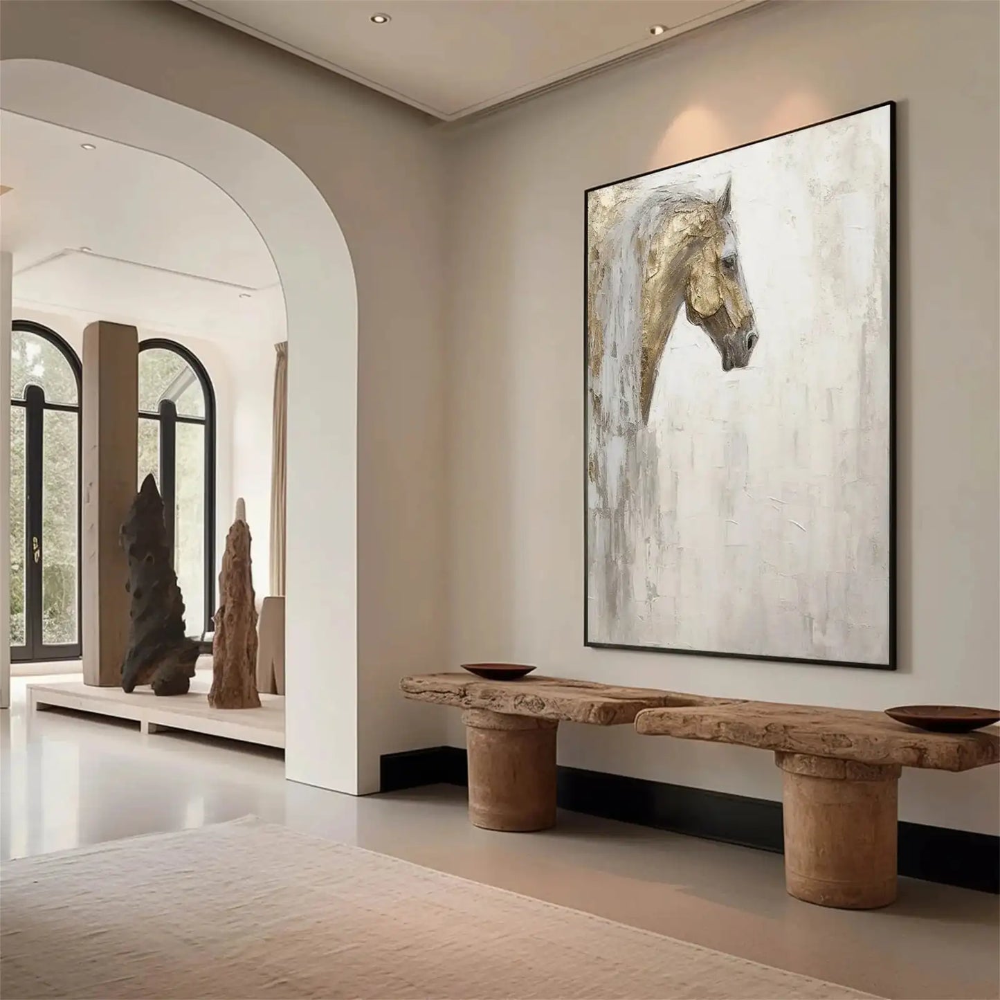 Gold Leaf Horse Picture Dafeng Village Painting 100% Handmade Abstract Oil Painting Canvas Wall Art For Home Decoration Unframed