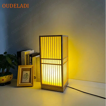 OUDELADI Warm bedside lamp Japanese-style Zen tea room lamps Bedroom tatami decor table lamps Living Room bamboo art desk lights