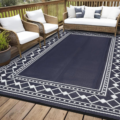 VIKAMA Waterproof Portable Garden Outdoor Rug Double-Sided Outdoor Carpet Camping Caravan Mat Modern Checkered Outdoor Rug