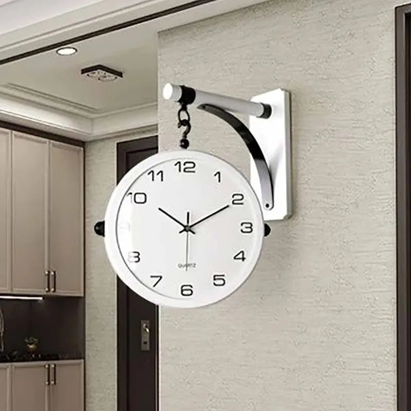 Luxury Wood Double Sided Wall Clocks Movement Silence 360° Rotatable Wall Clock Aesthetic Living Room Decoration Accessories
