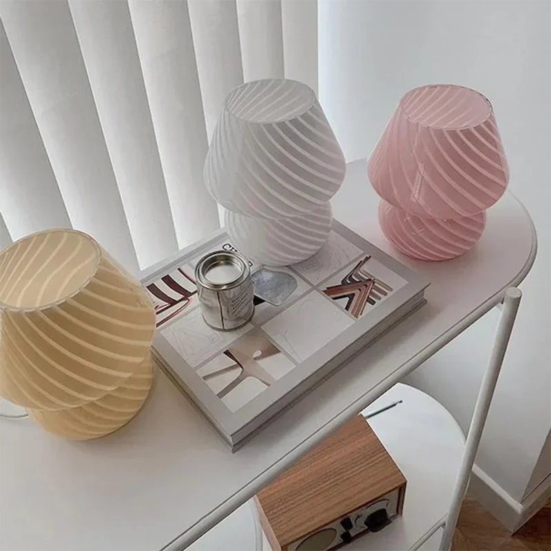 Glass Table Lamp Mushroom Desk Lamps Bedroom Bedside Desktop Decorative Room Night Light Modern Minimalist Atmosphere Led Lights