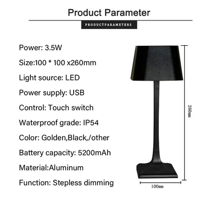 Rechargeable wireless bedroom bedside decoration simple metal touch LED table lamp creative atmosphere lamp
