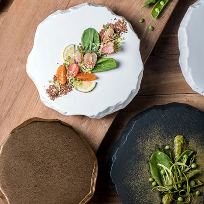 Creative Stone Pattern Ceramic Plate Dishes Western Food Steak Plate Dessert Plate Black and White Gold Special-shaped Tableware
