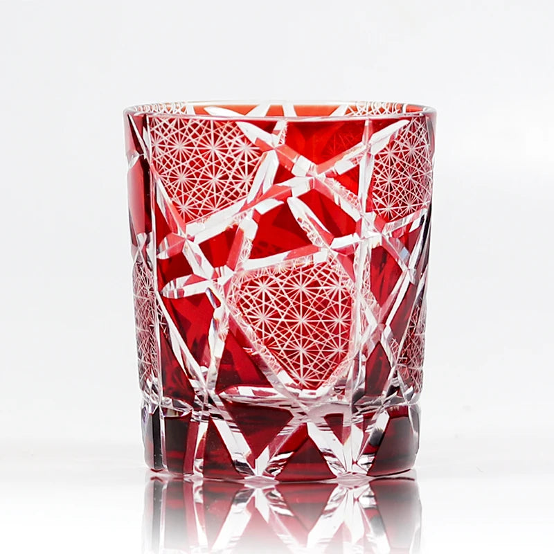 Japanese Royal Special Retro Wine Tumbler, Hand Cut, Flashing Lightning Design, Amber Whiskey Glass, High End Gift Box, Edo Kiri