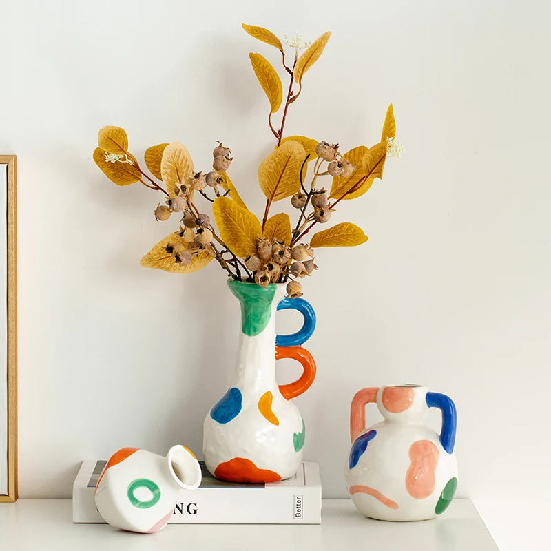 Aesthetic Ceramique Blanc Vase Rustic Kawaii Modern Minimalist Vase Bedroom Ornaments Vasi Per Fiori Home Decoration Living Room