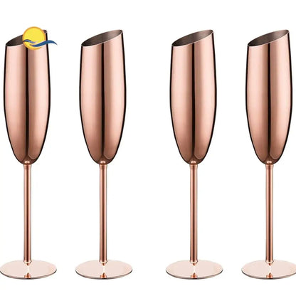 AD76-Set Of 4 Stainless Steel Champagne Wine Flutes Glasses Rose Gold Unbreakable Shatterproof