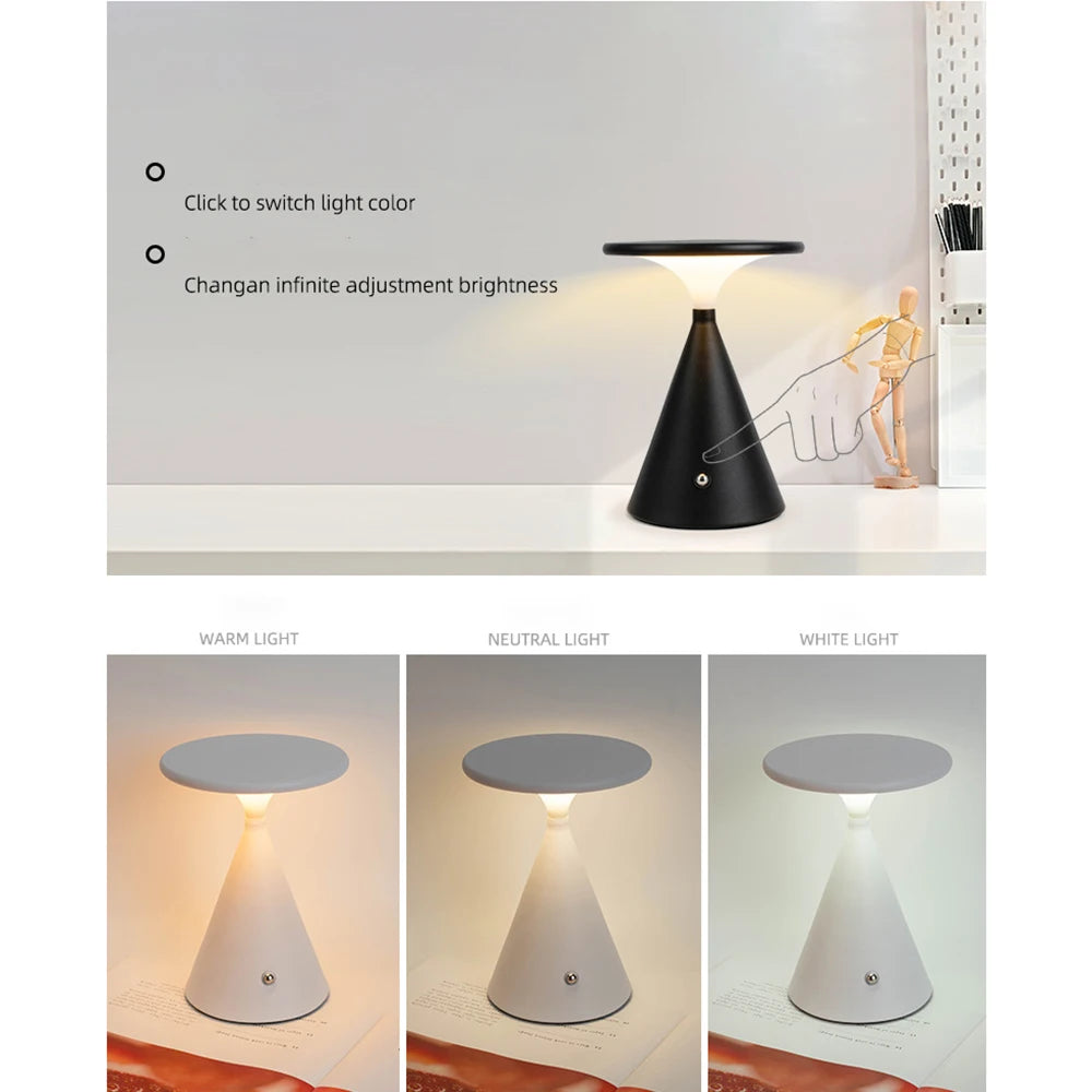 Bedhead Desk Mini Portable Touch Night Light Aluminum USB Rechargeable Funnel Light Outdoor Camping Light