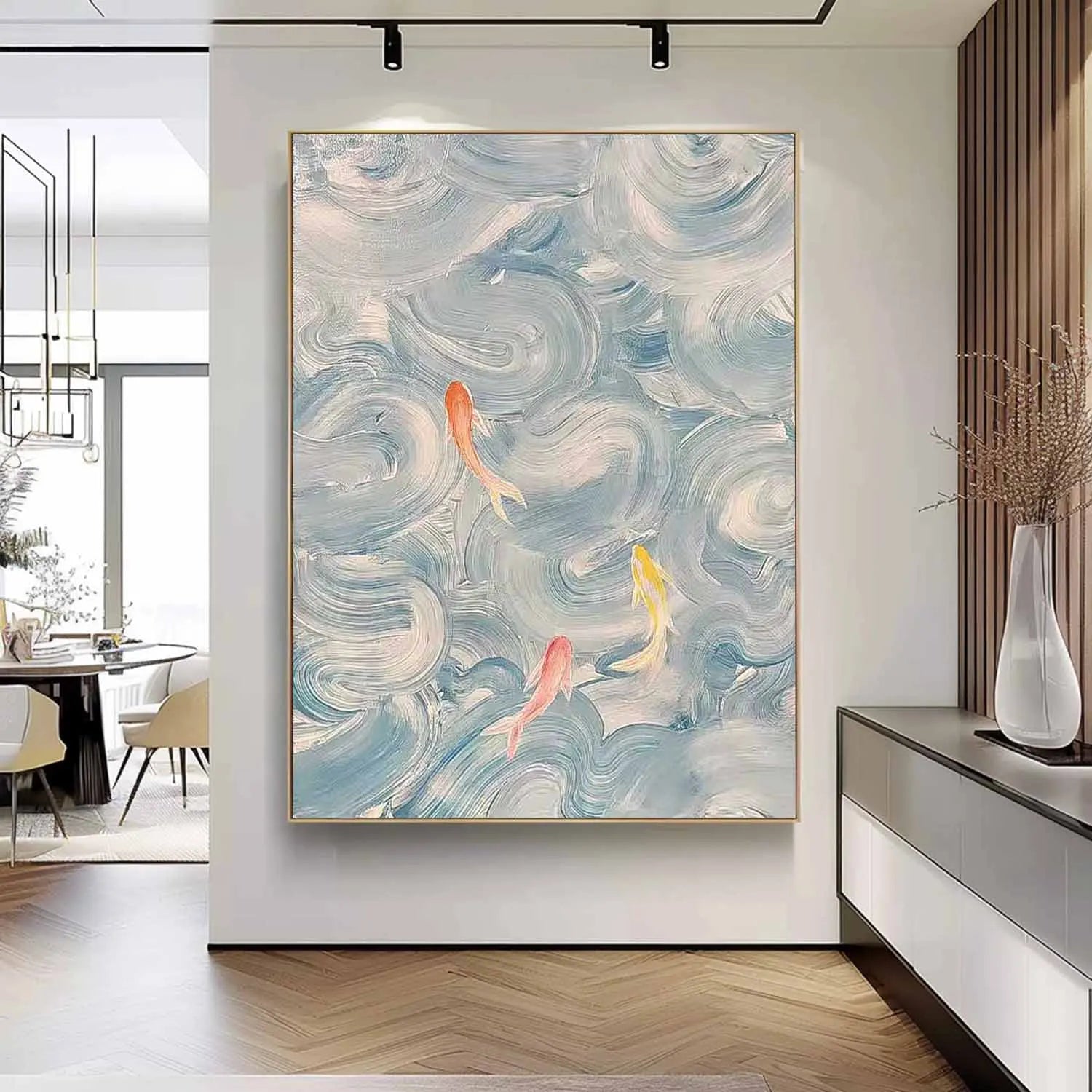 Chinese Fish Picture 100% Hand Painted Modern Abstract Oil Painting On Canvas Wall Art  For Living Room Home Decoration No Frame