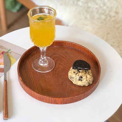 Wooden Round Table Decoration Tray Tray Decorative Trays Snack cake Plate Sundries Display Organizer Desktop Decorative Plate